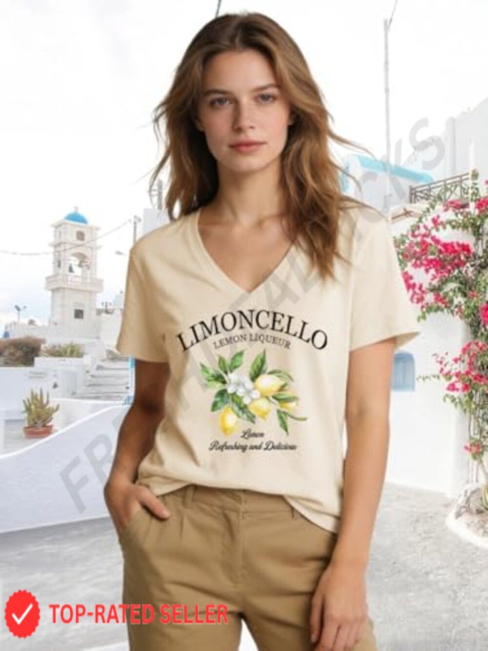 Lemon Graphic V Neck Short Sleeve Tee Cute Fun Loose Fit Casual - Picture 2 of 7